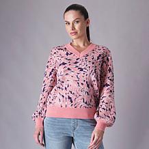 Diane Gilman V Neck Jacquard Pullover
