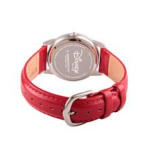 Disney Mickey Mouse Women's Silver Cardiff Watch w/ Red Leather Strap