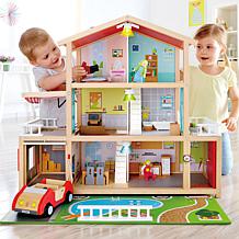 Doll Family Mansion Kid's Wooden Dollhouse with LED Lights