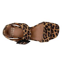 Donald Pliner Mobie Leather and Suede Big Buckle Block Heel Sandal