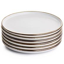 Elama Arthur 6-Piece Stoneware Salad Plate Set, Matte White w Gold Rim