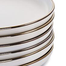 Elama Arthur 6Pc Stoneware Dinner Plate Set, Matte White with Gold Rim