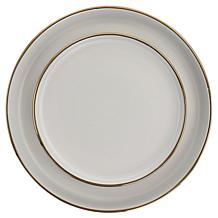 Elama Paul 16pc Stoneware Dinnerware Set in Matte Slate with Gold Rim