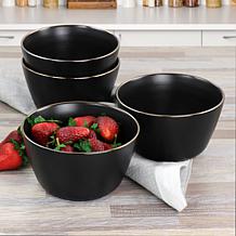 Elama Paul 6-Piece Stoneware Bowl Set in Matte Black with Gold Rim