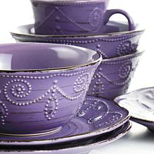 Elama Rustic Birch 16-Piece Stoneware Dinnerware Set, Purple