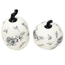 Emryn House Set of 2 Floral Pattern Ceramic Pumpkins