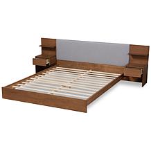 Fabric Upholstered Queen Size Platform Storage Bed with Nightstands