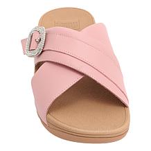 FitFlop Lulu Crystal-Buckle Leather Cross Slides