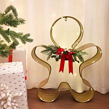 Fraser Hill Farm 26-in. Gold Metal Gingerbread Person with Bow & LE...