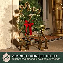 Fraser Hill Farm 26-in. Gold Metal Reindeer with Bow & LED Lights &...