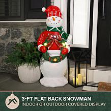 Fraser Hill Farm 3-Ft. Flat Back Snowman with Wreath & White LED Li...