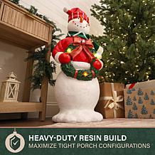 Fraser Hill Farm 3-Ft. Flat Back Snowman with Wreath & White LED Li...