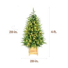 Fraser Hill Farm 4-Ft. Real Feel Cedar Pre-Lit Potted Porch Tree wi...