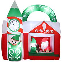Fraser Hill Farm 6 Ft. Wide Pre-Lit Inflatable Santa's Workshop