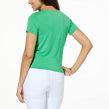 G by Giuliana Asymmetric Knotted Neck Jersey Knit Top