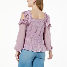 G by Giuliana Black Label Cold-Shoulder Lace Mix Blouse