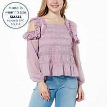 G by Giuliana Black Label Cold-Shoulder Lace Mix Blouse