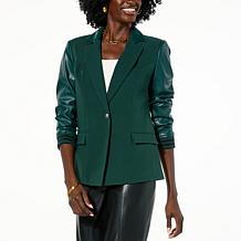 G by Giuliana Black Label Crepe & Faux Leather Blazer