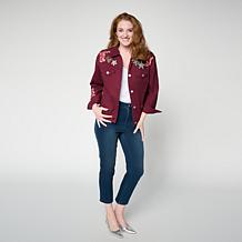 G by Giuliana Black Label Cropped G-Soft Denim Jacket with Embroidery