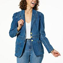 G by Giuliana Black Label Denim Puff Sleeve Blazer
