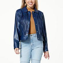 G by Giuliana Black Label Faux Leather Graphic Fringe Jacket