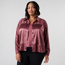 G by Giuliana Black Label Knit Lace Satin Blouse