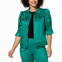 G by Giuliana Black Label Puff-Sleeve Zip-Front Jacket