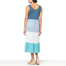 G by Giuliana Colorblocked Slub Knit Tiered Midi Dress