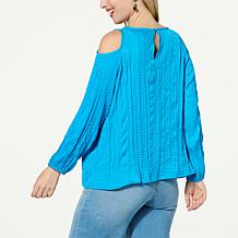 G by Giuliana Crinkled Woven Cold-Shoulder Blouse