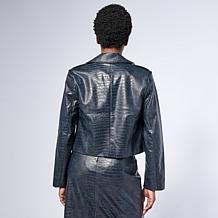 G by Giuliana Croco-Embossed Faux Leather Cropped Jacket