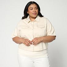 G by Giuliana Diamond-Quilted Textured Denim Jacket