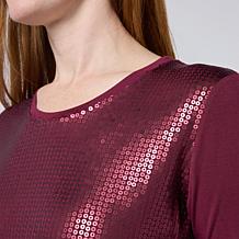 G by Giuliana Ecolux Knit Sequin Long-Sleeve T-Shirt