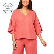 G by Giuliana Jet Set G Sugar Washed Linen-Blend Top