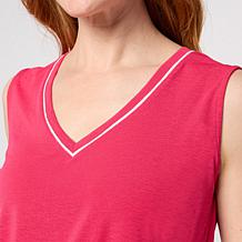 G by Giuliana Knit Sleeveless Tank Top with Contrast Piping