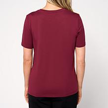 G by Giuliana Knit Top with Rhinstone Bow Neckline