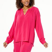 G by Giuliana Long Sleeve Split Neck Blouse