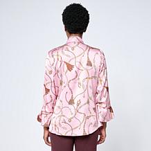 G by Giuliana Nutcracker Chain Print Blouse with Neck Tie