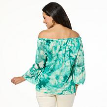 G by Giuliana Off-the-Shoulder Printed Aria Mesh Knit Blouse