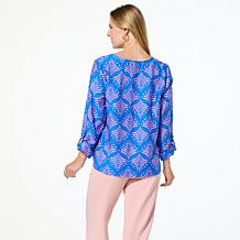 G by Giuliana Printed Woven Top with Rolled Up Sleeves