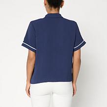 G by Giuliana Woven Top w/Contrast Bind