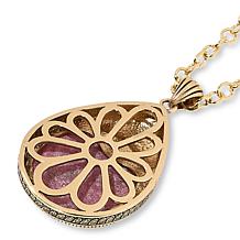 GemHues Bronze Gemstone Textured Pear Pendant with 30" Chain