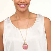 GemHues Bronze Gemstone Textured Pear Pendant with 30" Chain