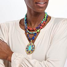 GemHues Multigemstone Bronze Multi-Strand Beaded Drop Necklace