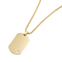 Geoffrey Beene Men's Stainless Steel CZ Dog Tag Pendant Necklace