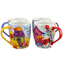 Gibson Birdhouse Floral 18 oz. Cup 4-pack of Assorted Designs
