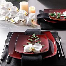 Gibson Soho Lounge 16Pc Square Stoneware Dinnerware Set, Red and Black