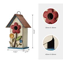 Glitzhome 10.25" Distressed Solid Wood Birdhouse with Flower