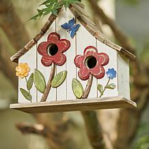 Glitzhome 10.5" Distressed Wood Two-Story Garden Birdhouse w/Flowers