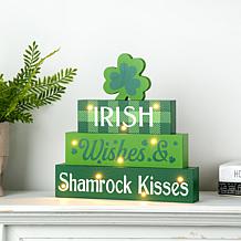 Glitzhome 11.5" Lighted St. Patrick's Wooden Block Table Sign