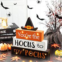 Glitzhome 11.5in. H Halloween Wooden Lighted Witch Word Block Decor